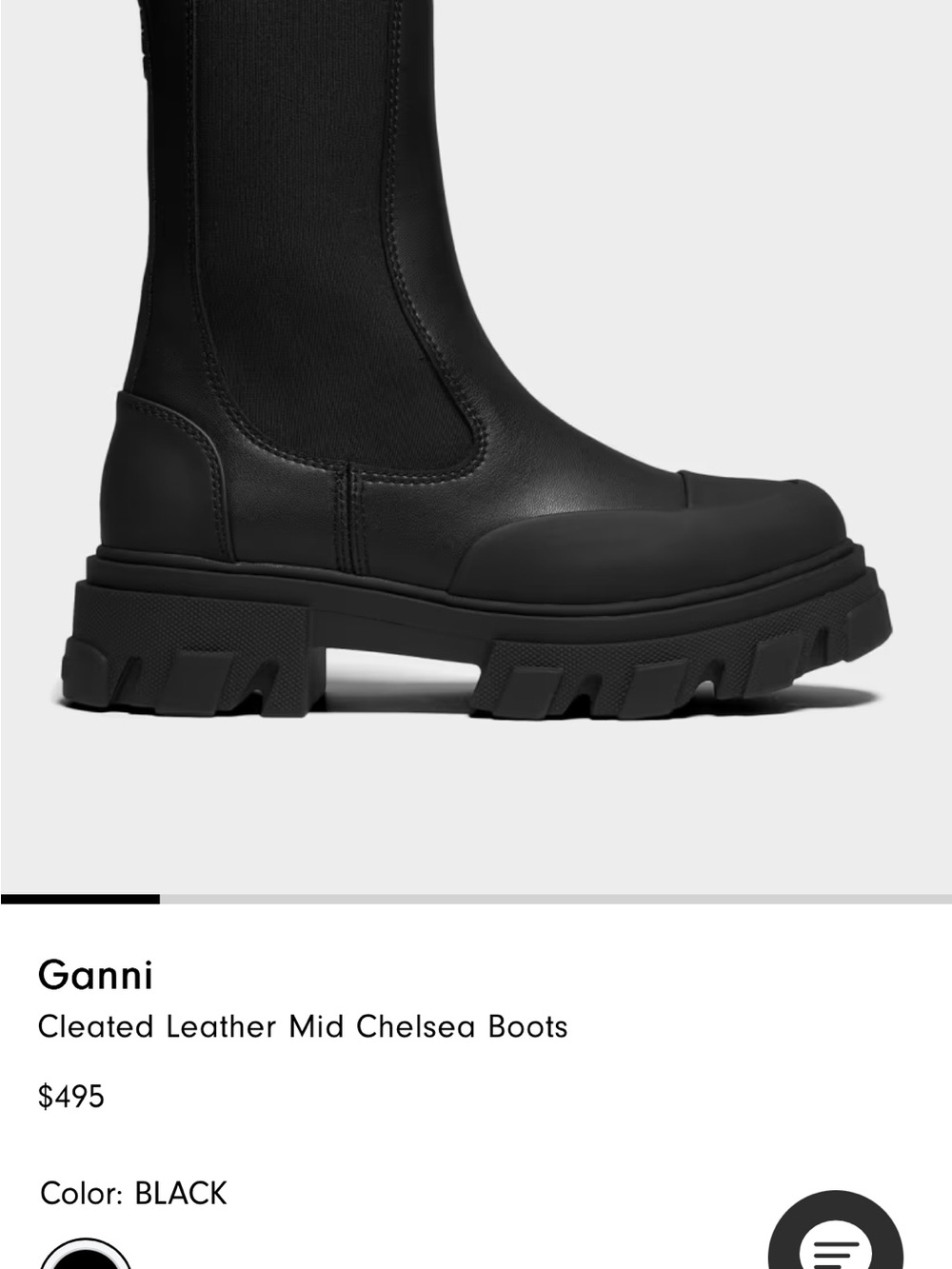 Ganni Black Cleated Leather Mid Chelsea Boots
